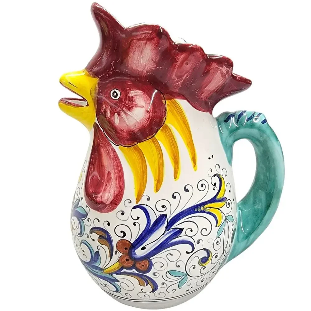 FIMA Deruta Ricco Deruta Ceramic Rooster Pitcher 0.5L Made in Italy Good Luck